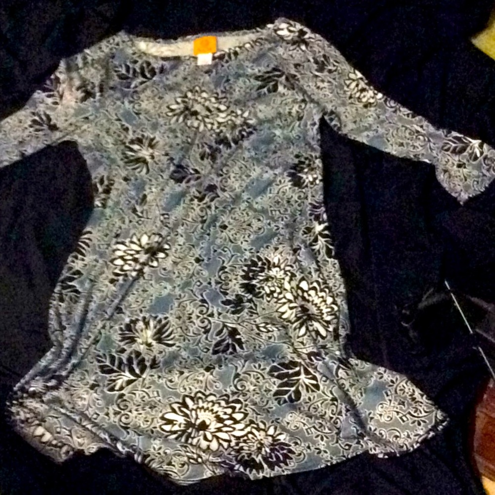 Blue and white long sleeve print dress